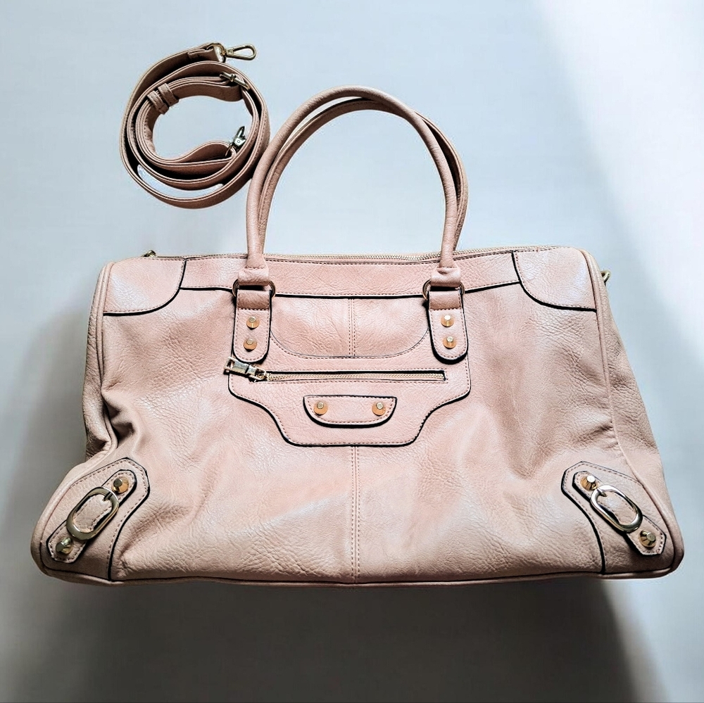 🛍 Blush Pink Faux Leather Weekender Duffel Bag Large Travel Tote w/ Strap